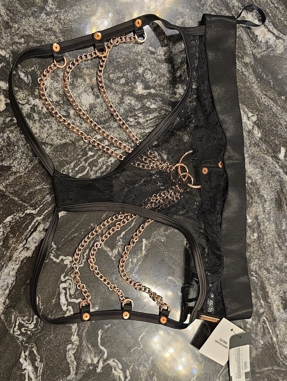 Black Lace Panty with Rose Gold Chain Accents